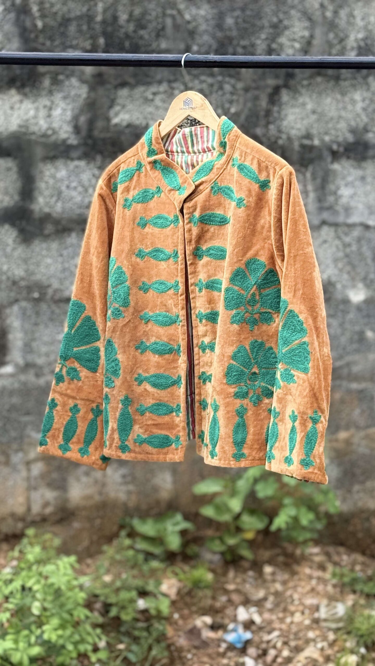Womens Rust Velvet Embroidered Jacket with Floral Design - Image 3