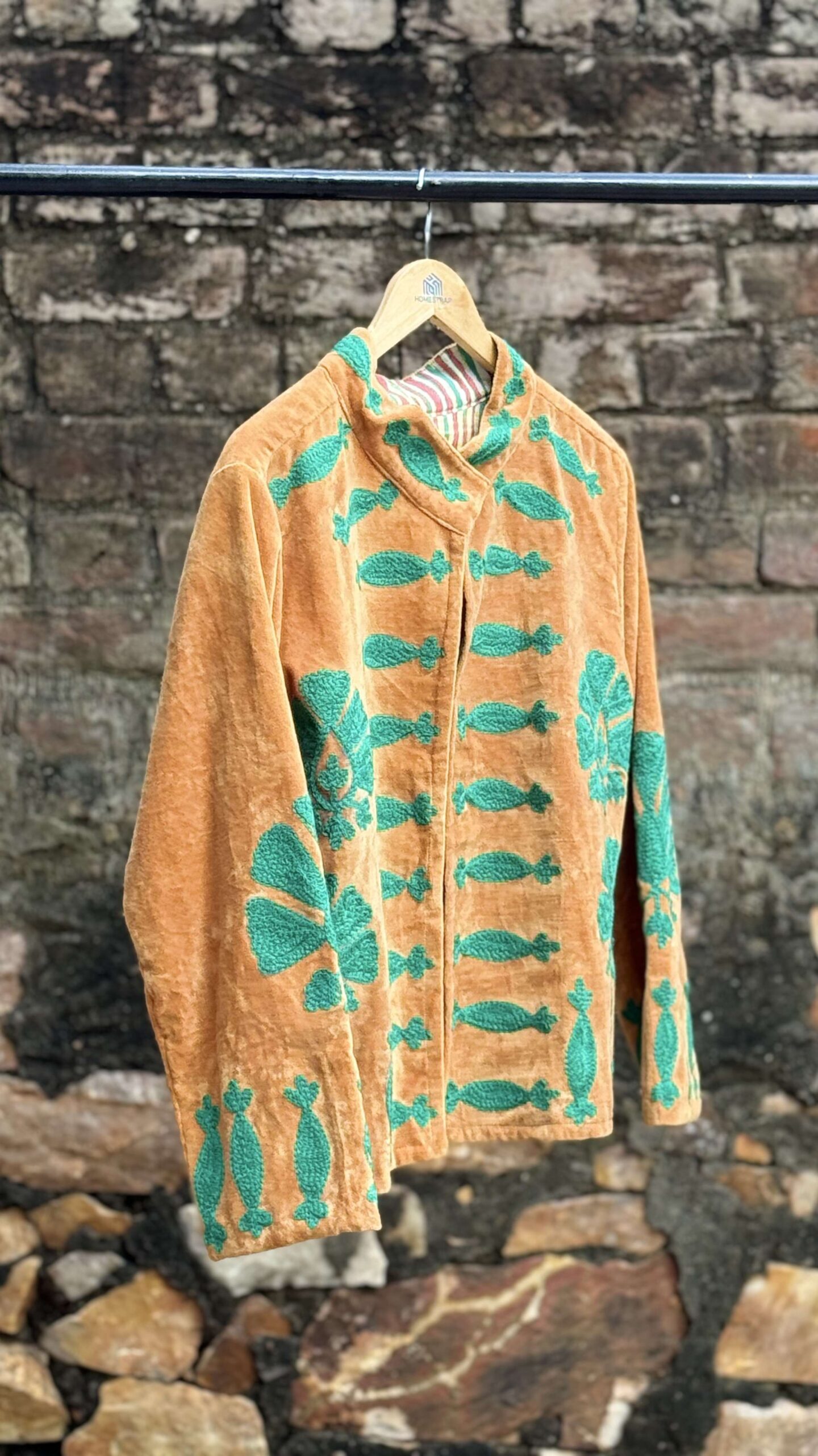 Womens Rust Velvet Embroidered Jacket with Floral Design - Image 5